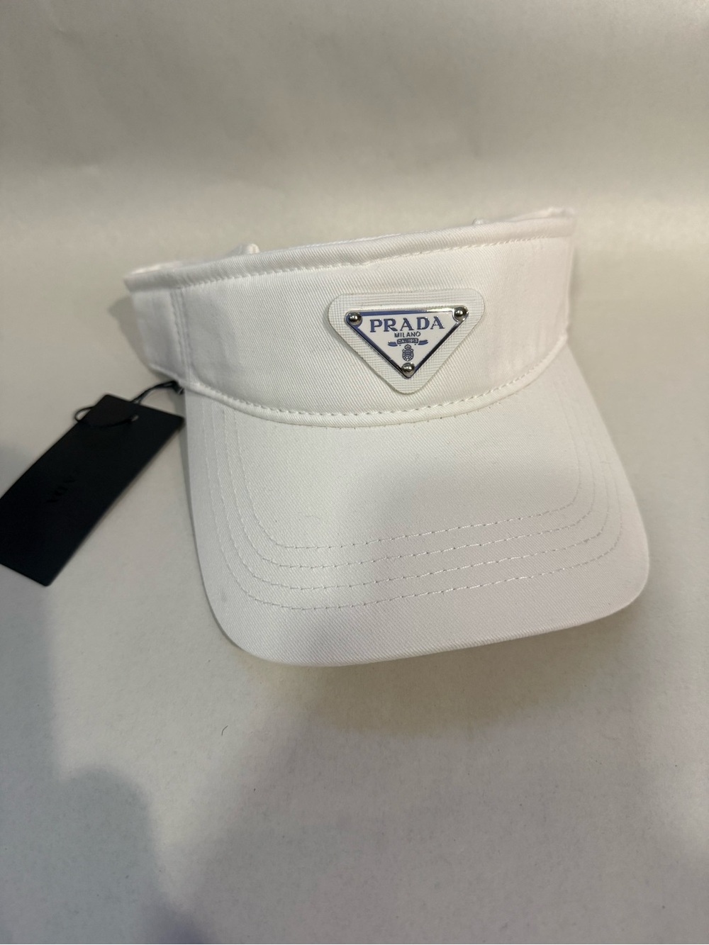 Prada White Canvas Visor with Triangular Logo Unisex Size O/S
